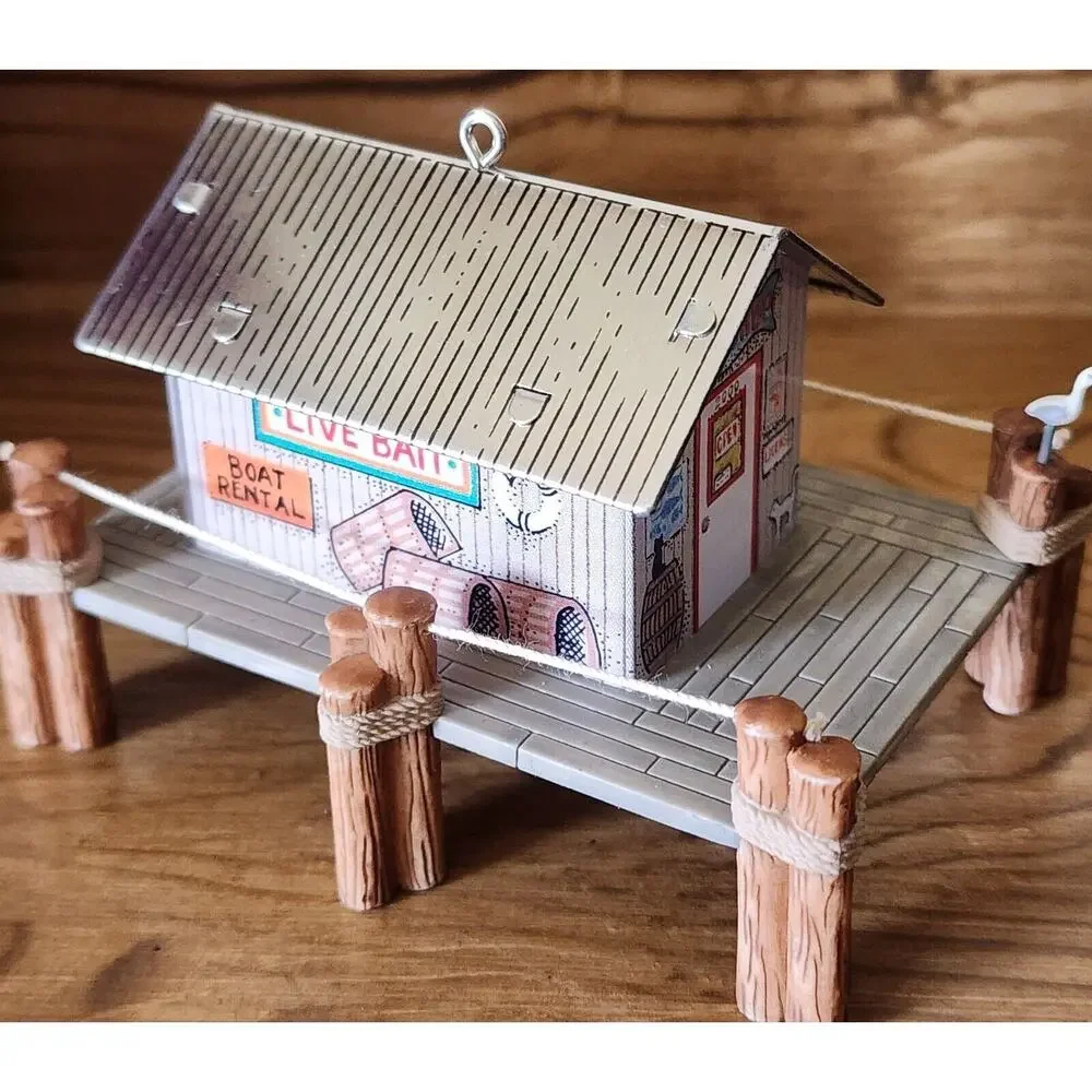 Fishing Ornament Bait Shop Boat Pressed Tin Keepsake Hallmark Christmas 2000